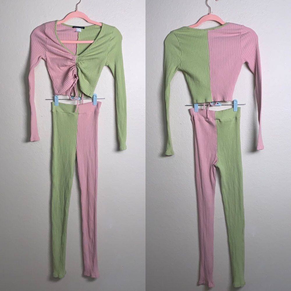 One by One Watermelon Colorblock leggings & crop top set - Medium